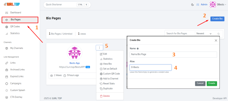1URL Bio Pages - Upload Avatar