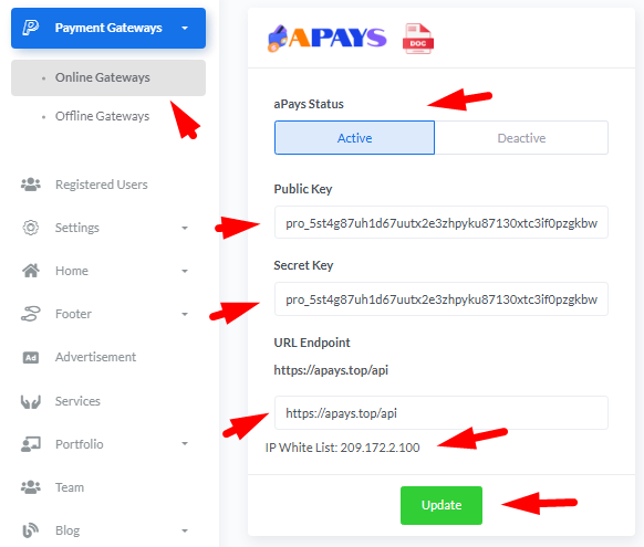 Setup API aPays di mWebKu